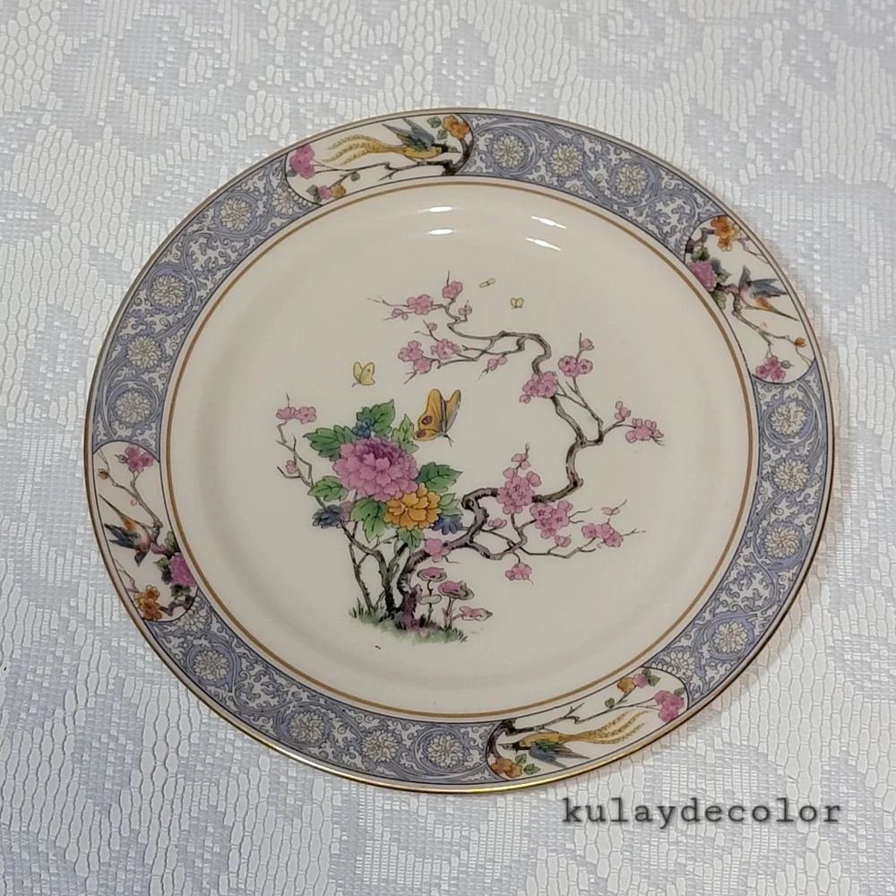 Lenox Ming Birds Salad Plates Set of 4 Vintage Floral Bird Gold Trim Black Stamp